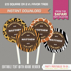 Safari Favor Tags - INSTANT DOWNLOAD - Safari Birthday - Safari Decoration - Edit and print at home with Adobe Reader