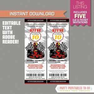 Go Kart Party Ticket Invitation - INSTANT DOWLOAD - Go Kart Birthday - Go Kart Invitation - Edit and print at home with Adobe Reader