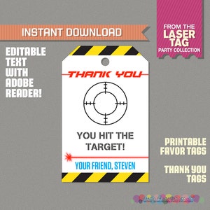 Laser Tag Party Favor Tags / Laser Tag Thank you Tag (Ink Saver) - Laser Tag Birthday - Edit and print at home with Adobe Reader