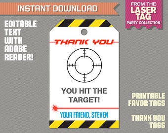 Laser Tag Party Favor Tags / Laser Tag Thank you Tag (Ink Saver) - Laser Tag Birthday - Edit and print at home with Adobe Reader