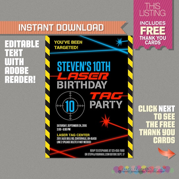 Free Laser Tag Clip Party Invitations 5