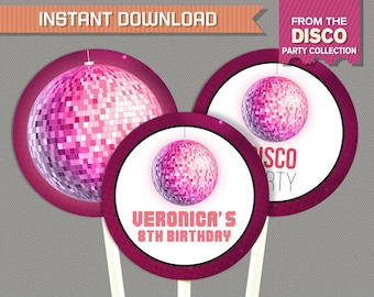 Disco Party Cupcake Toppers - INSTANT DOWNLOAD - Disco Birthday - Disco Decorations - Disco Labels - Edit and print with Adobe Reader