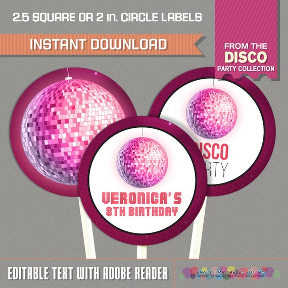 Disco Party Cupcake Toppers - INSTANT DOWNLOAD - Disco Birthday - Disco Decorations - Disco Labels - Edit and print with Adobe Reader Il_570xn