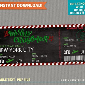 Viagem Surpresa Feliz Natal Cartão de Embarque - Passagem Aérea - Vale-Presente | Férias de Fim de Ano - Download Instantâneo! - Edite e imprima em casa