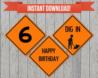 Construction Party Printable Birthday Labels - Editable PDF file - Print at home