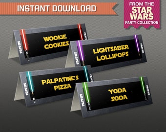 Star Wars Party Tent Cards - INSTANT DOWNLOAD - Star Wars Party Place Cards - Star Wars Food Labels - Edit & print at home with Adobe Reader