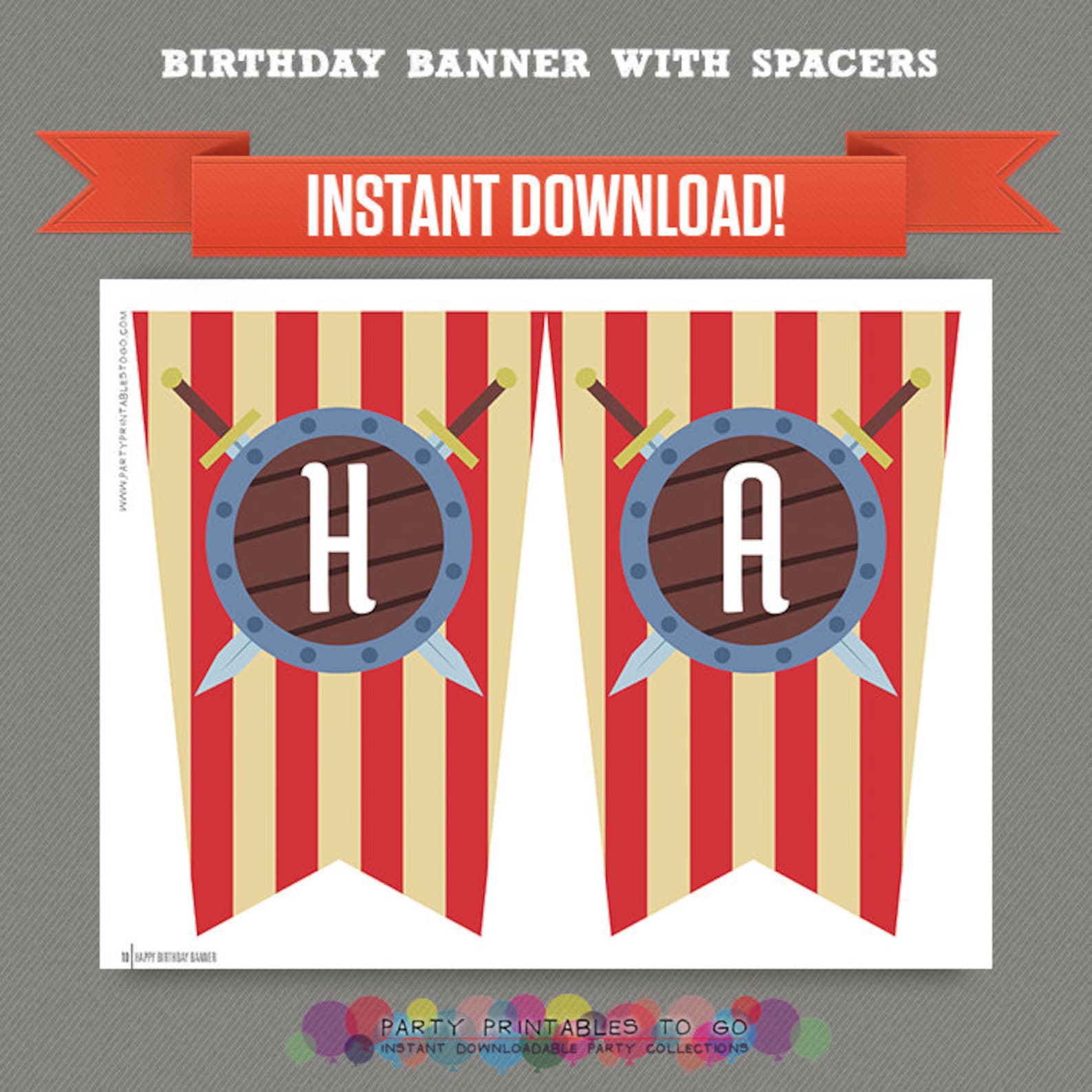 Vikings Party Printable Birthday Banner With Spacers | Etsy