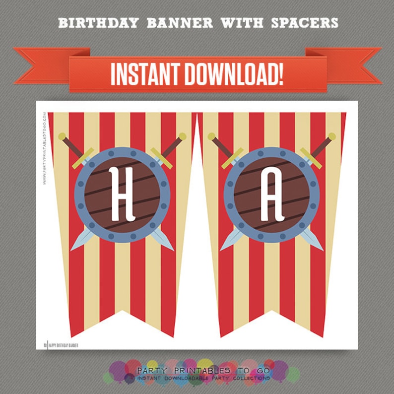 Vikings Party Printable Birthday Banner With Spacers Etsy