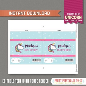 Unicorn Party Candy Bar Wrappers - Unicorn Birthday - Unicorn Chocolate ...