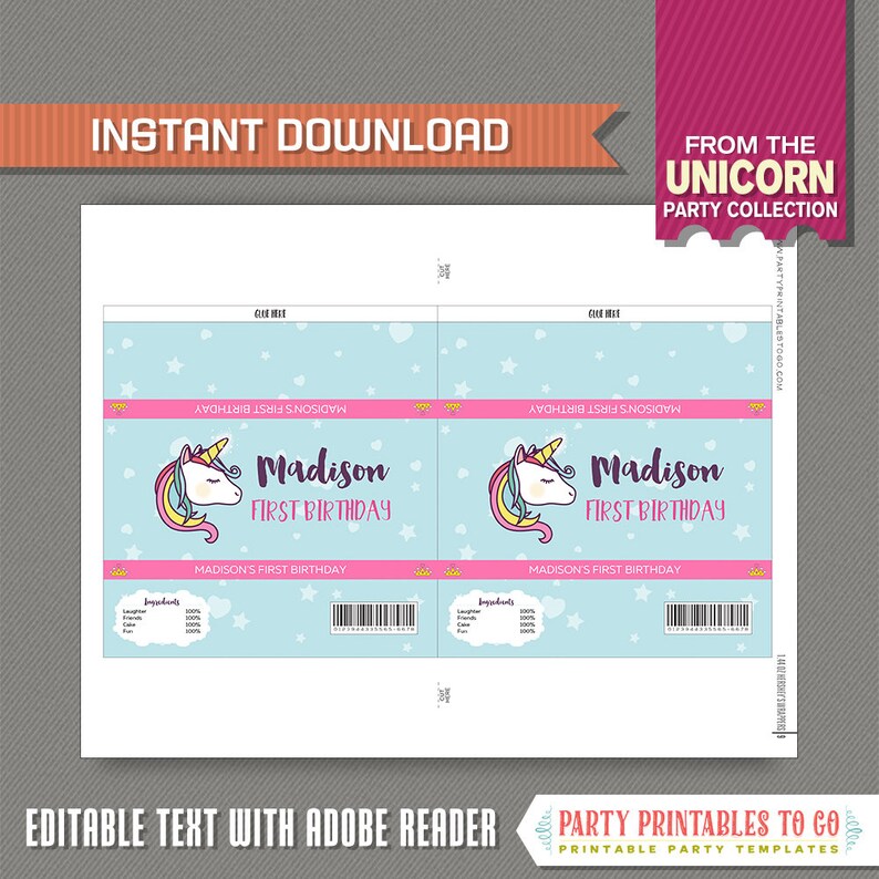 Unicorn Party Candy Bar Wrappers Unicorn Birthday Unicorn | Etsy