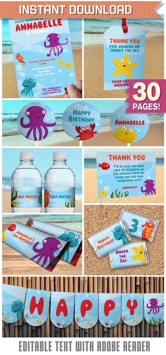 Under The Sea Party Invitation & Party Decorations - Under the Sea Birthday - Instant Download - EDIT and print at home using Adobe Reader Il_570xn