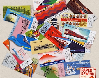 21 Adesivos Vintage de Bilhetes de Trem Japoneses | Retrô | Artigos Efêmeros dos Anos 60, 70 e 80 | Papelaria e Scrapbooking