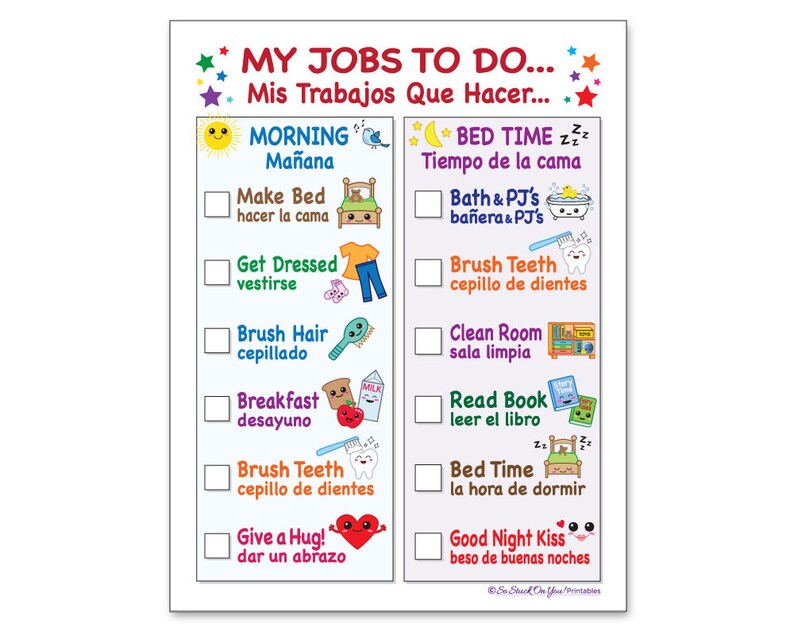 SPANISH Routine Chore Chart for Morning and Bedtime Instant Etsy