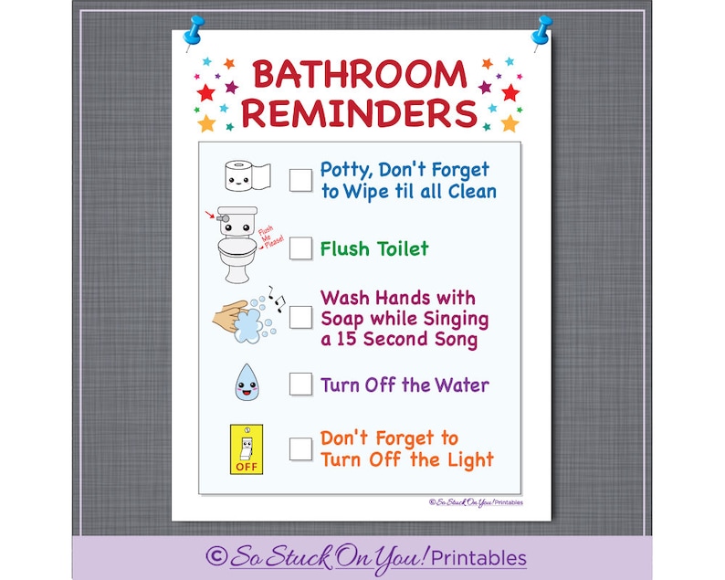 Bathroom Reminder for Kids Instant Download Printable Etsy