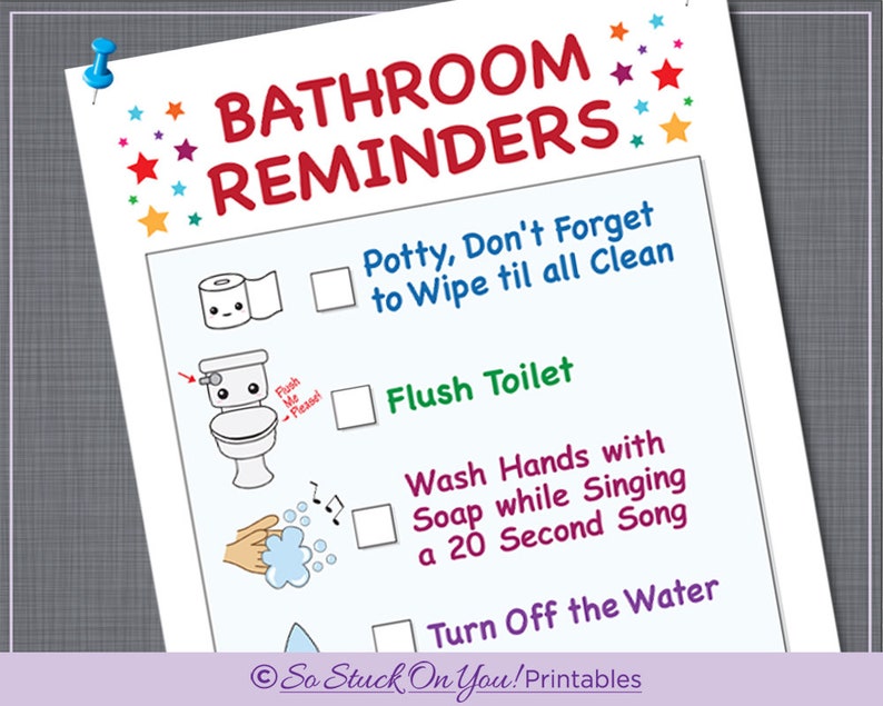 Bathroom Reminder for Kids Instant Download Printable Etsy