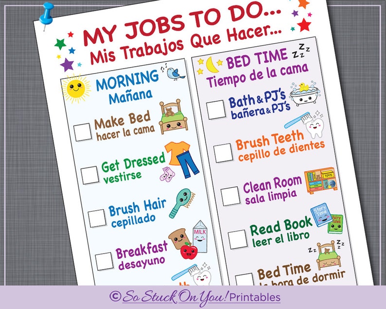 SPANISH Routine Chore Chart for Morning and Bedtime Instant Etsy