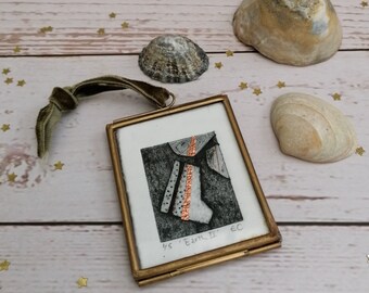 Earth II, framed original miniature collagraph landscape inspired wall art print