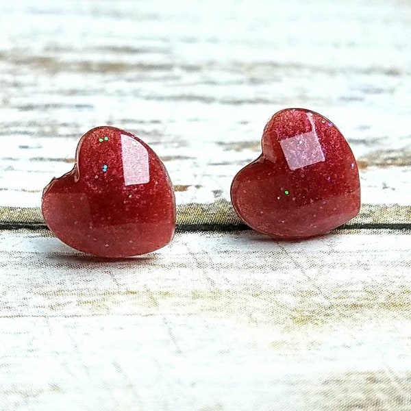 Resin Earrings Heart Studs Heart Gifts Valentines Earrings Valentine Gift Resin Jewelry Womens Gift Tiny Glitter Studs Top Selling Items