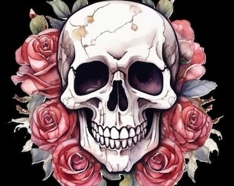 Skull Rose Art, Skull AI Graphics, Gothic Image, Goth Graphic, Digi Download, Tee Shirt, Mug, Mouse Pad, Tote Bags, Journal Covers