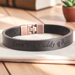 Personalized Leather Bracelet for Men: Engraved Anniversary Jewelry