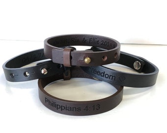 Pulseras de cuero para hombre. Pulsera de cuero grabada. Regalos de cuero para hombre. Joyas personalizadas. Regalos personalizados. Pulsera para hombre.