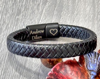 Personalized Braided Leather Bracelet for Men: Engraved Custom Cuff
