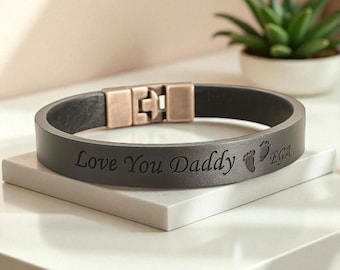 Personalized Leather Bracelet for Men: Custom Coordinates Compass Engraved