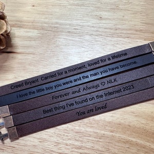Personalized Leather Bracelet for Men - Custom Engraved Message