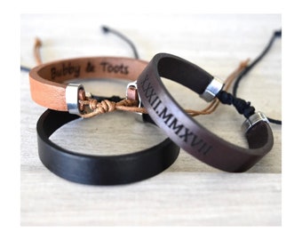 Engraved Leather Bracelet Men Leather Bracelet Bracelet For Guy Personalized Leather Jewelry Wedding Gift Unisex Adjustable Bracelet for Men