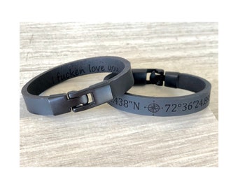 Bracelet pour hommes, bracelet en cuir pour hommes, bracelet gravé, bracelet personnalisé pour hommes, bracelet commémoratif, bracelet cadeau noir personnalisé pour homme