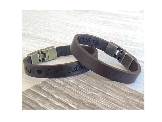 Men ID Bracelet Black Leather Cord Engraved Bar Personalized Custom  Engraving Jewelry for Him Dad Daddy Husband Son - Etsy
