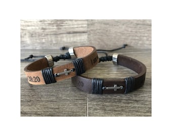 Bracciale Cristiano Croce Bracciale in Pelle Bracciale in Pelle Bracciale Uomo Croce Bracciale Donna Croce Bracciale Cresima Personalizzato