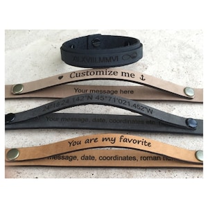 Personalized Leather Bracelet for Men: Engraved Custom Message
