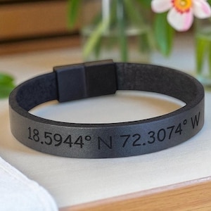 Personalized Leather Men's Bracelet – Custom Engraved Real Leather Wristband, Gift for Him, Anniversary, Husband, Boyfriend, Father's Day