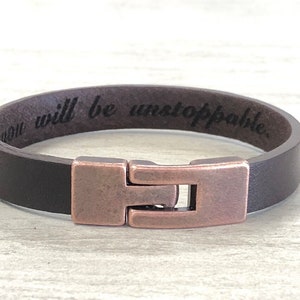 Personalized Leather Bracelet for Men - Engraved Copper Clasp