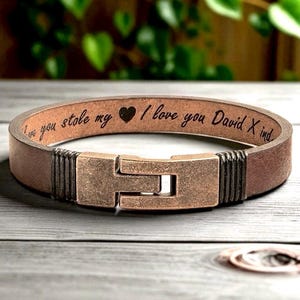 Personalized Leather Bracelet for Men: Hidden Message Engraved Gift