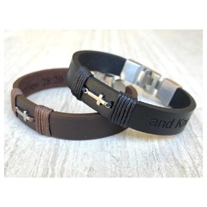 Personalized Leather Cross Bracelet: Unisex Confirmation Gift