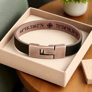 Personalized Leather Bracelet with Hidden Message by JustLeatherB  – Custom Gift for Him, Dad, Husband, Son - Anniversary Gift For Men*