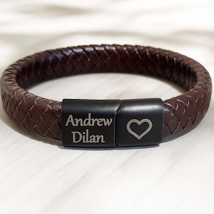 Custom Men&#39;s Braided Leather Wristband, Engraved Men&#39;s Leather Wristband, Custom Father&#39;s Day Gift, Best Dad Husband Gift for Him