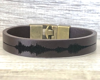 Custom Soundwave Leather Bracelet: Personalized Voice Recording Wristband
