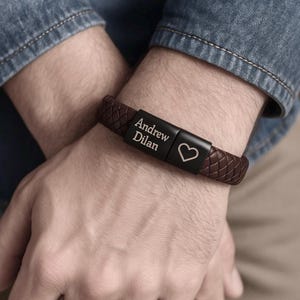 Personalized Braided Leather Bracelet for Men: Engraved Custom Wristband