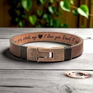 Custom Leather Bracelet for Men: Engraved Hidden Message Wristband