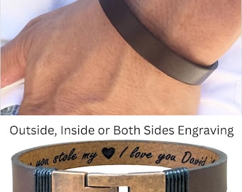 Personalized Leather Bracelet for Men – Custom Engraved Wristband Gift for Guys