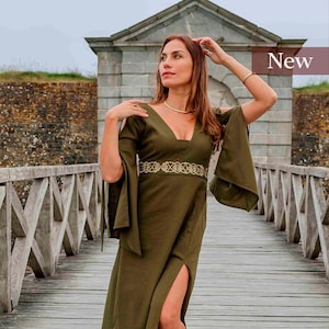 MAEVE DRESS | Green Celtic Dress Celtic Knot Dress, Boho Bridesmaid Dress, Celtic Wedding, Celtic Princess Dress, Celtic Embroidered Dress