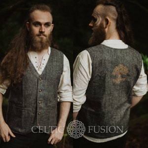 SLATE WAISTCOAT | Tree of Life, Embroidered Vest, Woodland Wedding, Celtic Tree, Celtic Waistcoat, Tweed Waistcoat, Pagan, Druid, Folk.