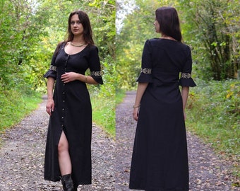 POOKA BUTTON DRESS | Black Button Down Dress, Goth Dress, Gothic Dress, Celtic Dress, Wicca Dress, Wiccan Dress, Witch Dress, Wicca