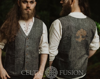 GILET CALLAN | Arbre de vie, gilet brodé, mariage dans les bois, arbre celtique, gilet celtique, gilet en tweed, païen, druide, folklorique.