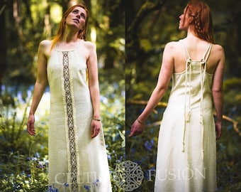 LIGHT KNOTWORK DRESS | Folk, Pagan, Raw Dress, Ozora, Meditation Gown, Celtic,Viking, Folk, Natural, Primitive, Natural Dress, Vikings style