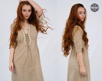 EARTH GODDESS DRESS | Folk, Pagan, Raw Dress, Ozora, Meditation Gown, Celtic,Viking, Folk, Natural, Primitive, Natural Dress, Vikings style.