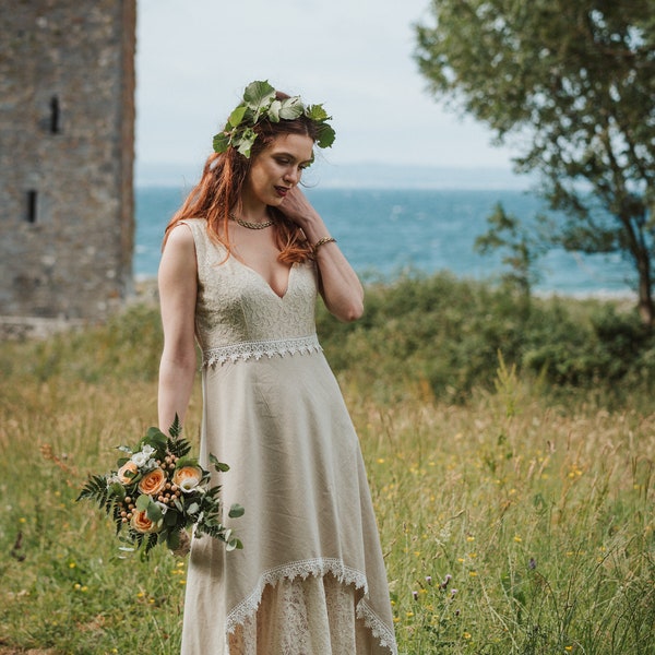 DANU WEDDING DRESS | Linen Wedding Dress, Celtic Fusion,  Natural Wedding Dress, Celtic Wedding Dress, Reinassance Dress, Custom Made Bridal